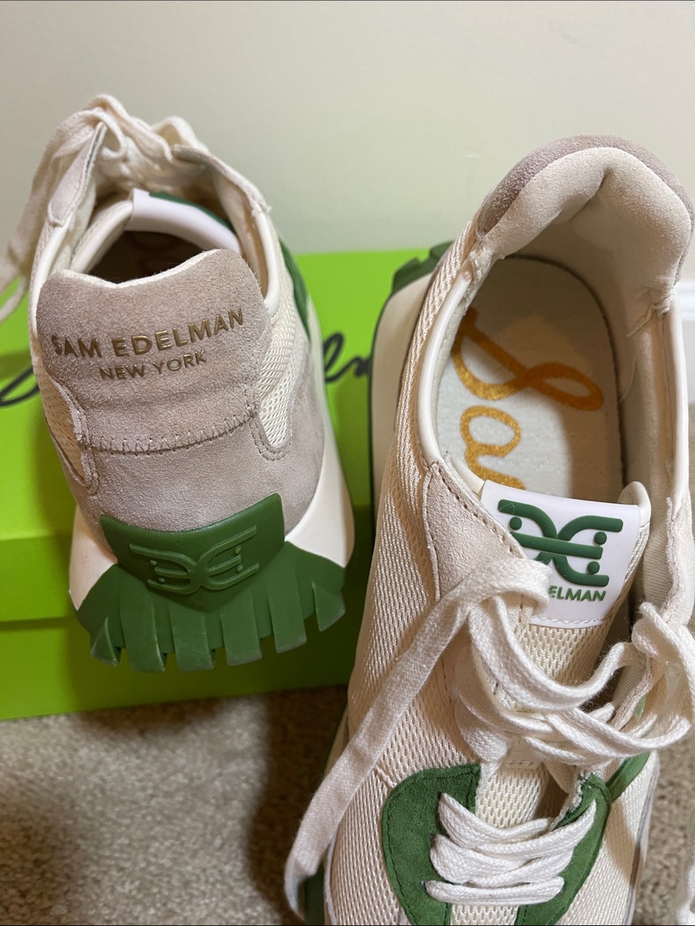 Sam Edelman Cream and Green Low-Top Sneakers woman’s Langley size 9 - Picture 14 of 16